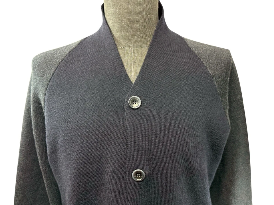 Cárdigan Suéter Emporio Armani Hombres XL Mantón Raglán 2 Tonos Azul Marino Gris Mezcla de Lana Foto 2 de 4