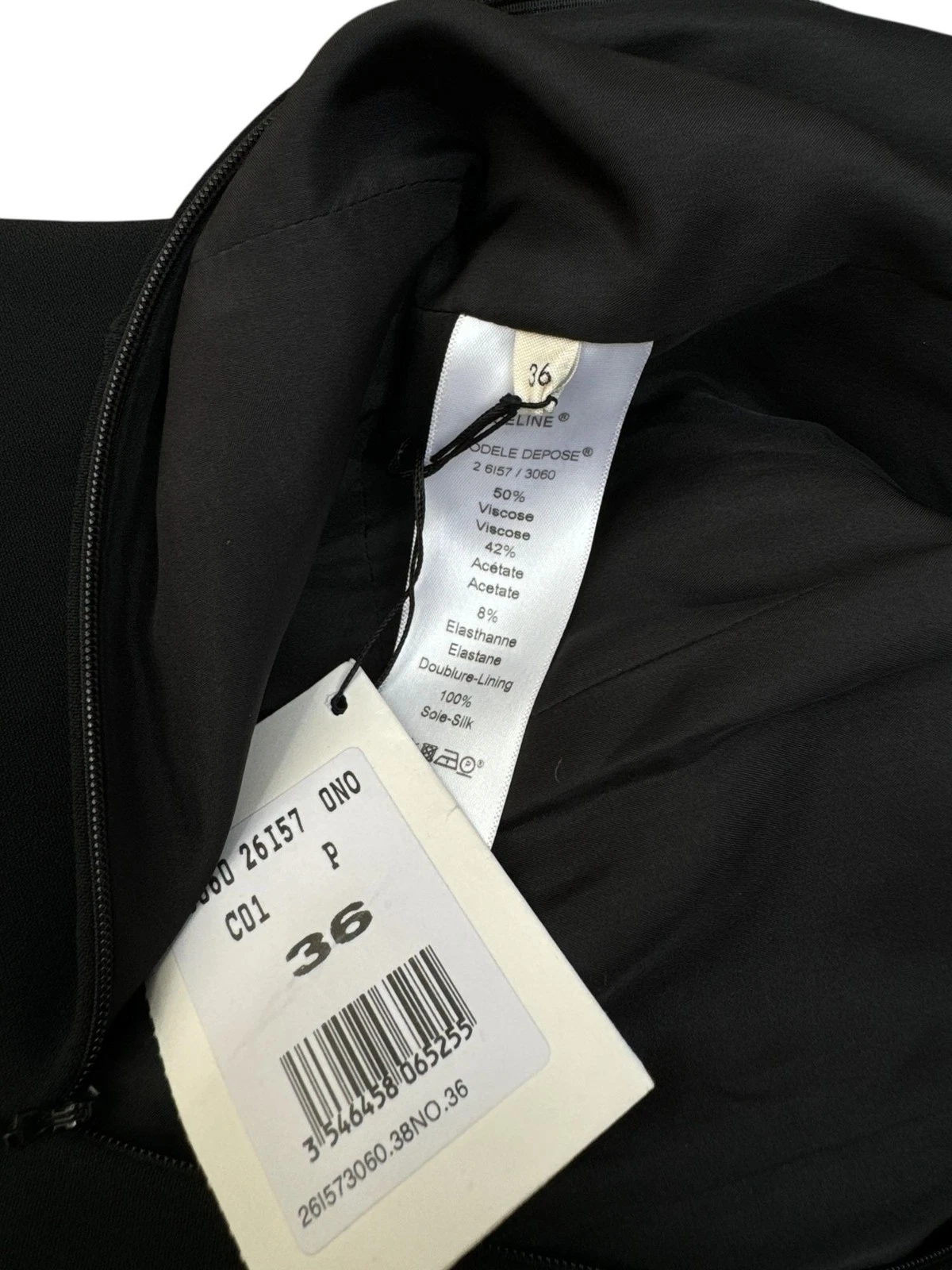 Abito Celine by Phoebe Philo nero strutturato manica lunga taglia 36 (veste dalla XS alla S)