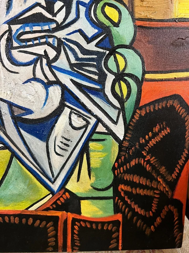 PABLO PICASSO - 惊人的油画 - 手工帆布 - 签名 - 带标签 — 第 4/4 张图片