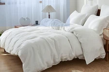 Simple & Opulence 100% Pure Linen Embroidery Border King Duvet Cover,2 Shams new