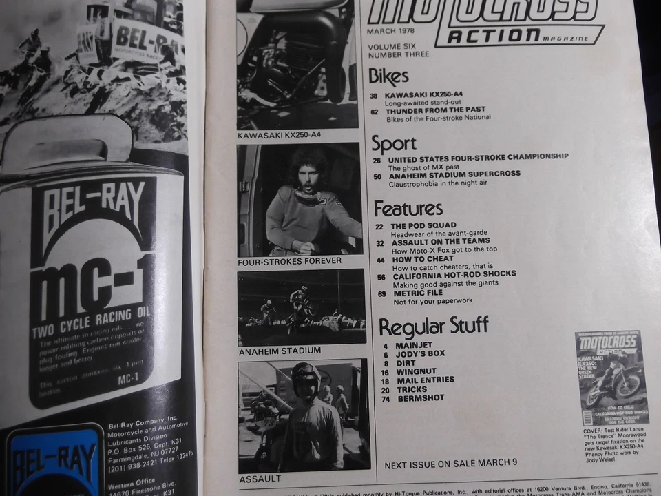 MOTOCROSS ACTION MAGAZINE MARCH 1978  4 STROKE NATS   KX250A4    ANAHEIM SUPX - Image 2 of 4