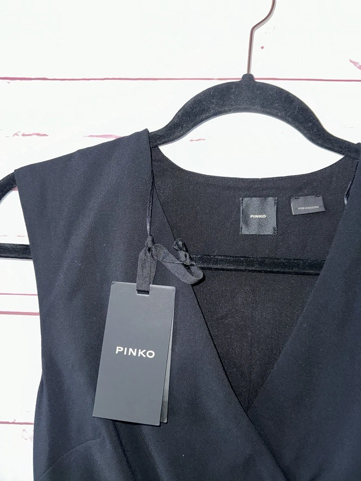 Vestido PINKO Talla 40 EE. UU. 4 Anónimo Abito Crepé Elastizado Midi Envolvente Nuevo con Etiquetas $530 Negro Foto 3 de 4