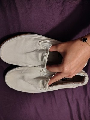 Vans Classic Slip-On White Canvas Sneakers with Gum Sole