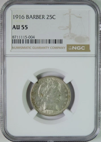 1916 Silver Barber Quarter NGC AU55 Almost Uncirculated