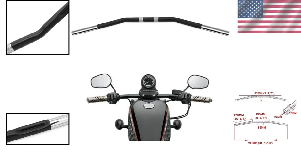 Manillar de arrastre con hoyuelos de 1 pulgada Harley Davidson - Compatible con Sportster 883/1200 Foto 2 de 4