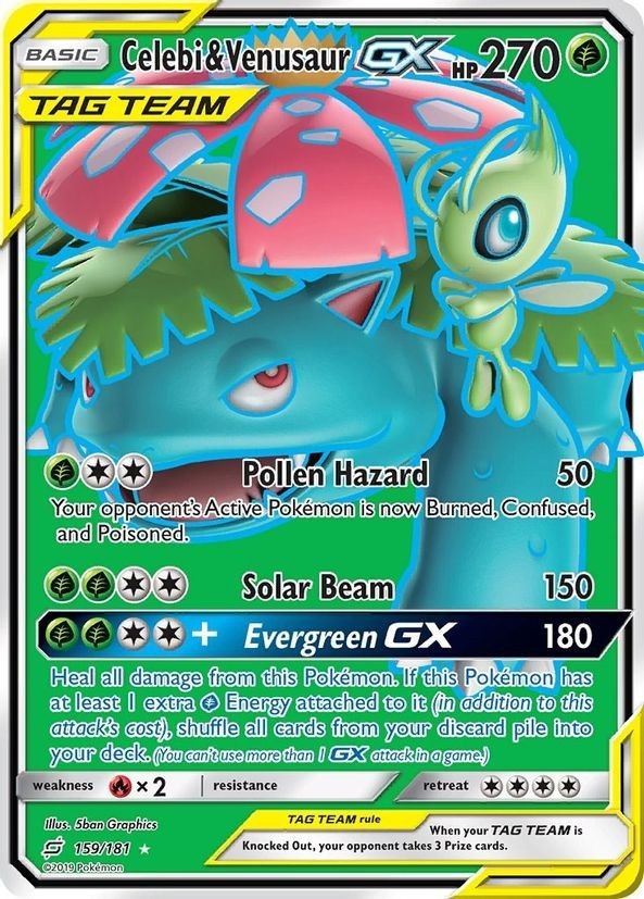 Celebi & Venusaur GX - 159/181 - Pokemon Team Up Sun & Moon Full Art Card MP
