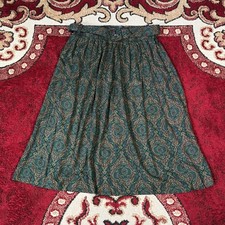 Vintage Venezia Green Boho Paisley Hippie Fairy Cottage Belt Midi Skirt Size 22