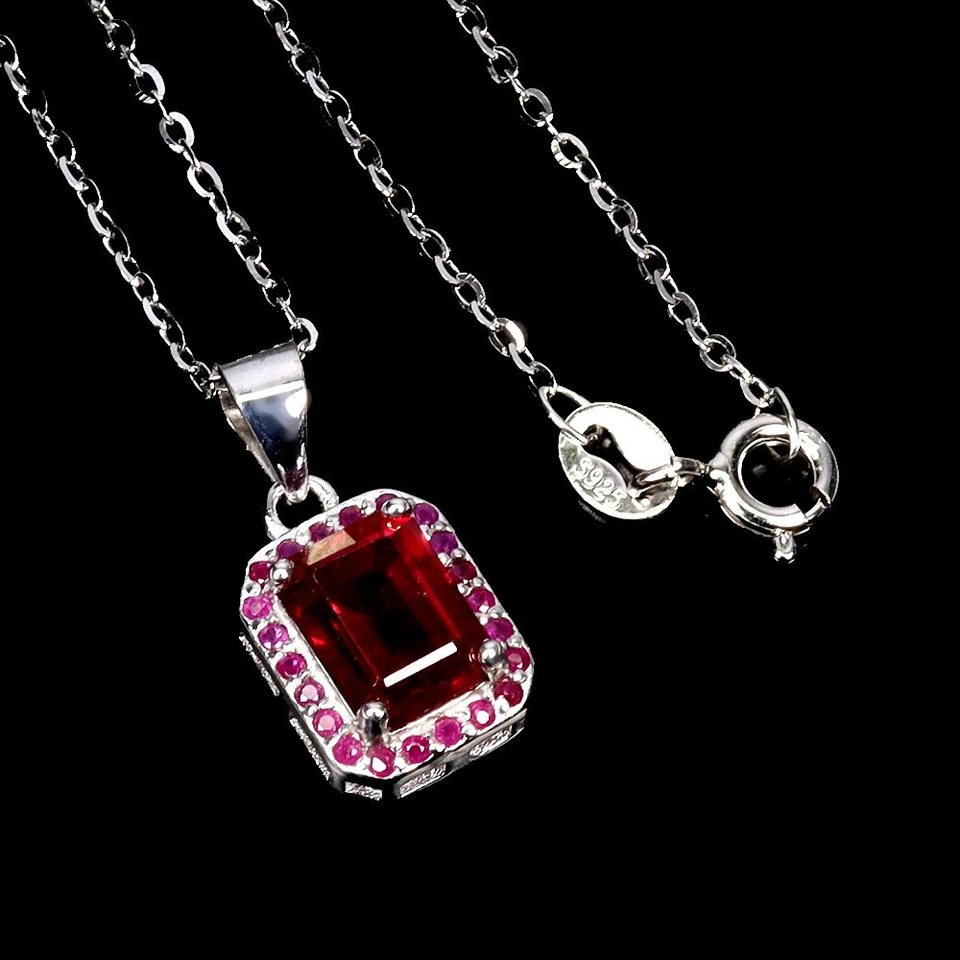 925 Sterling Silver Necklace Octagon Ruby 8x6mm Ruby Natural Gemstone 1 - Image 2 of 4