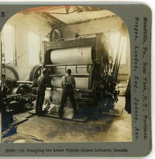 Mangling the Linen Fabric Linen Industry Canada Keystone Stereoview c1900