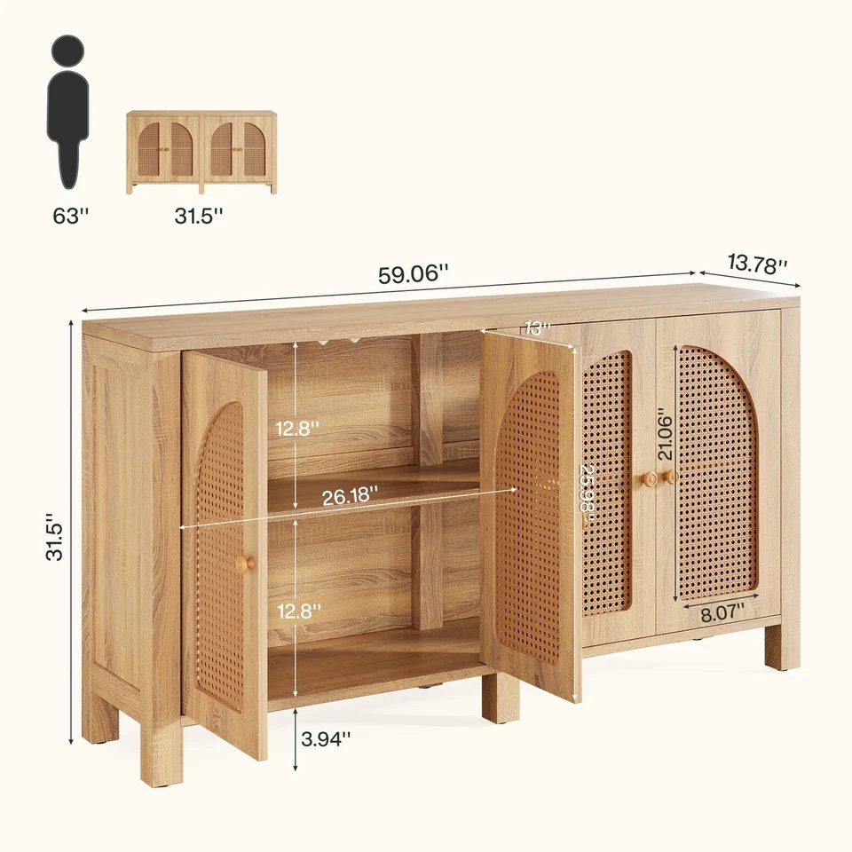 Aparador Armario Buffet Ratán Credenza Cocina Almacenamiento Buffet Gabinete Foto 2 de 4