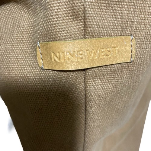 Khaki NINE WEST Canvas Tote Purse Shoulder Bag Green Accent Roomy - Picture 7 of 16