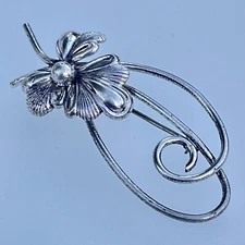 Textured Leaf Flower Vines Brooch Swirls Jewelry Pin Forstner Sterling Silver