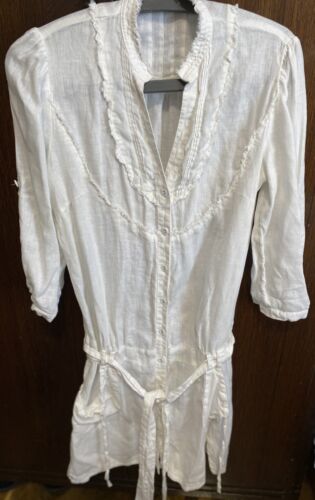 NEXT Off White Short Button Front Linen Summer Dress - Size UK 10 - Picture 3 of 5