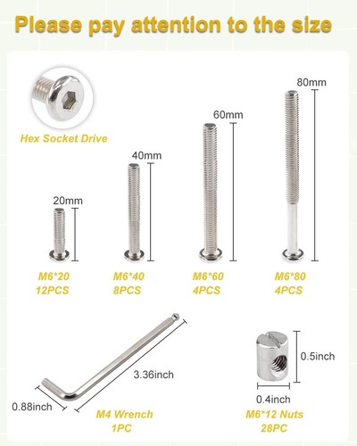 40Pcs Baby Bed Crib Screws Hardware Replacement Kit- M6X40Mm/ 50Mm/ 60Mm/ 70Mm/ - Picture 2 of 7