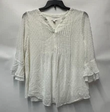 Charter Club Womens Petite PXL Cloud White Pintuck 3/4 Sleeve Top NWD CW80