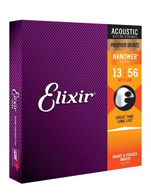 Elixir NanoWeb Phospher Bronze Acoustic Guitar Strings Medium (13-56)