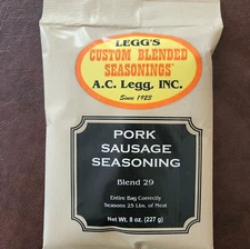 A.C. Legg Pork Sausage Seasoning Blend #29 for 25 Pounds of Meat 8 oz. USA!