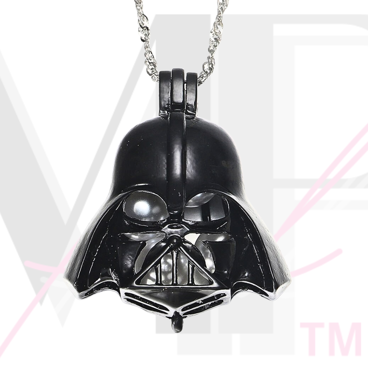 Star Wars Necklace Black Cage Pendant WHITE Pearls Inside DARTH