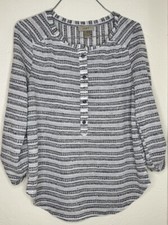 Loft Ann Taylor Shirt Women  s Small Striped Gray Soft Knit Sweater 3/4 Sleeves