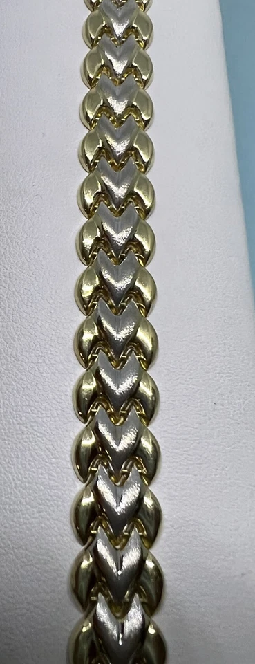 14k Gold Bracelet 7” Long Yellow & White Gold 13.2 Grams 11mm Wide Brush Center - Image 2 of 4