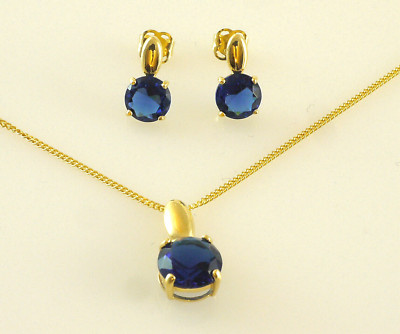 585 Gold SET 14 Karat Kette Design Anhaenger Ohrstecker  Zirkonia saphir