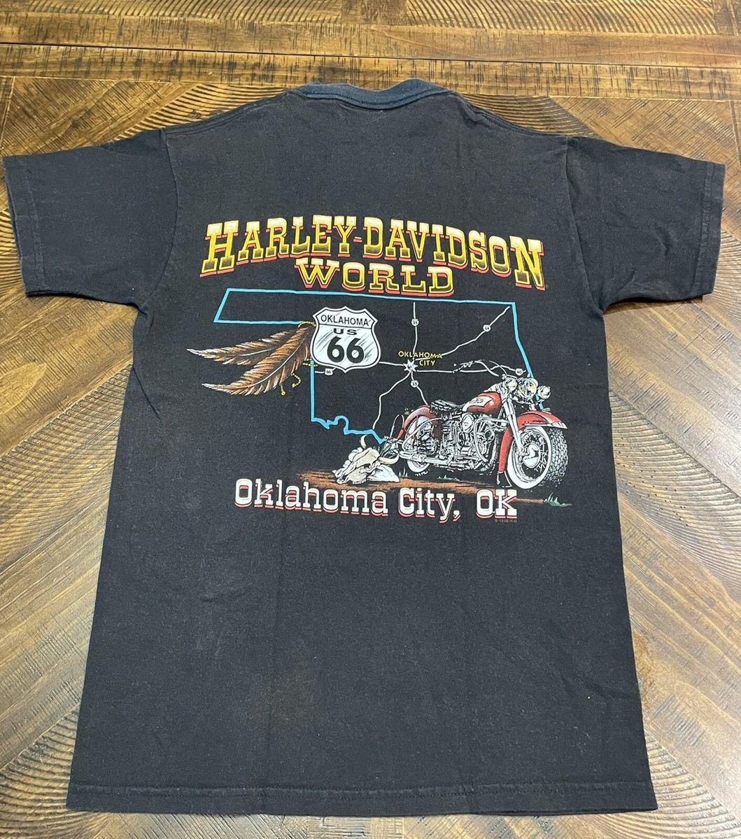 Harley Davidson vintage Route 66 OKC t-shirt, Size Adult Small | eBay