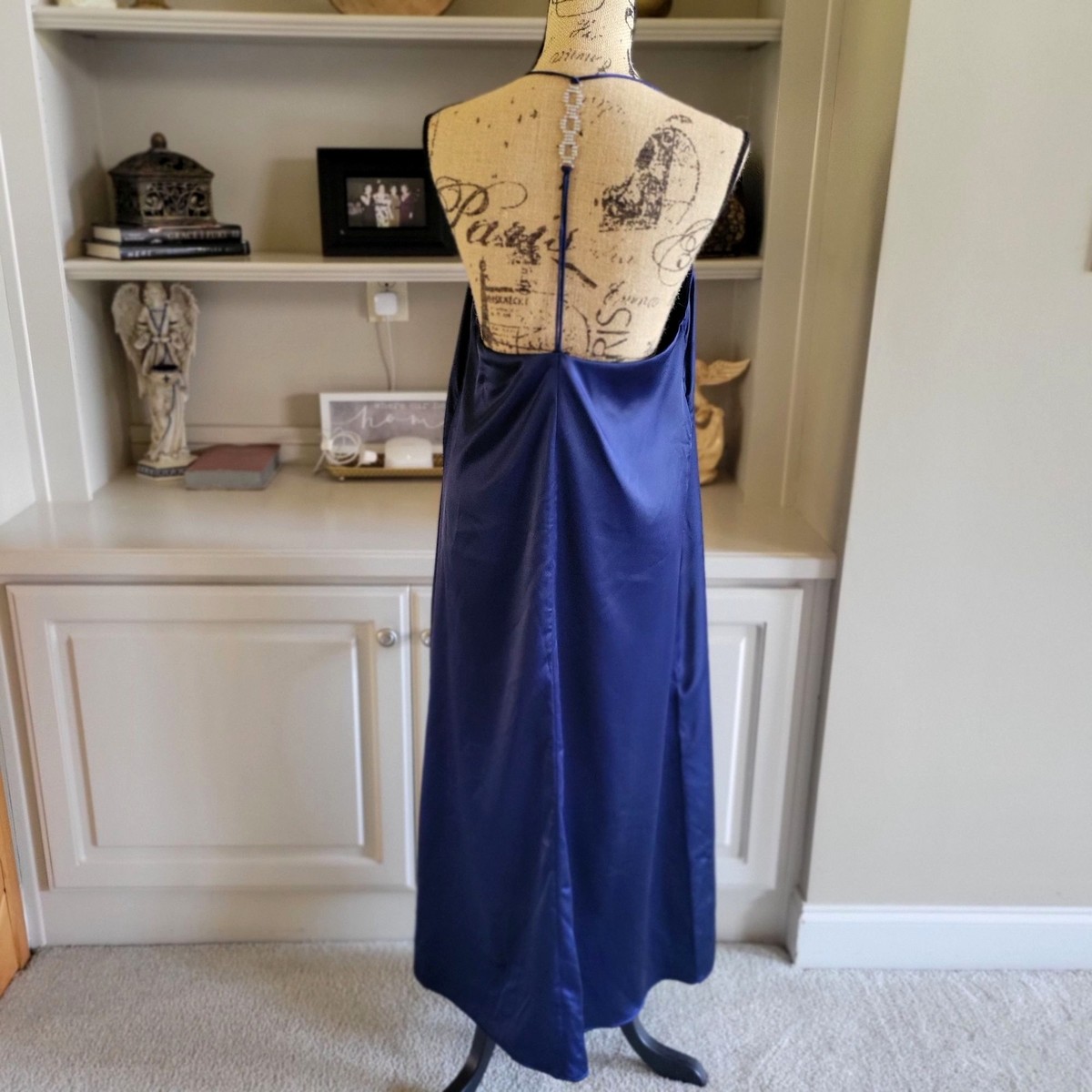 ZARA Blue Open Back Jewel Chain Satin Maxi Dress 0387/197