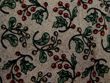 Vintage Christmas Fabric Holly Mistletoe Berries On Beige Cotton 1 yd 6" x 34