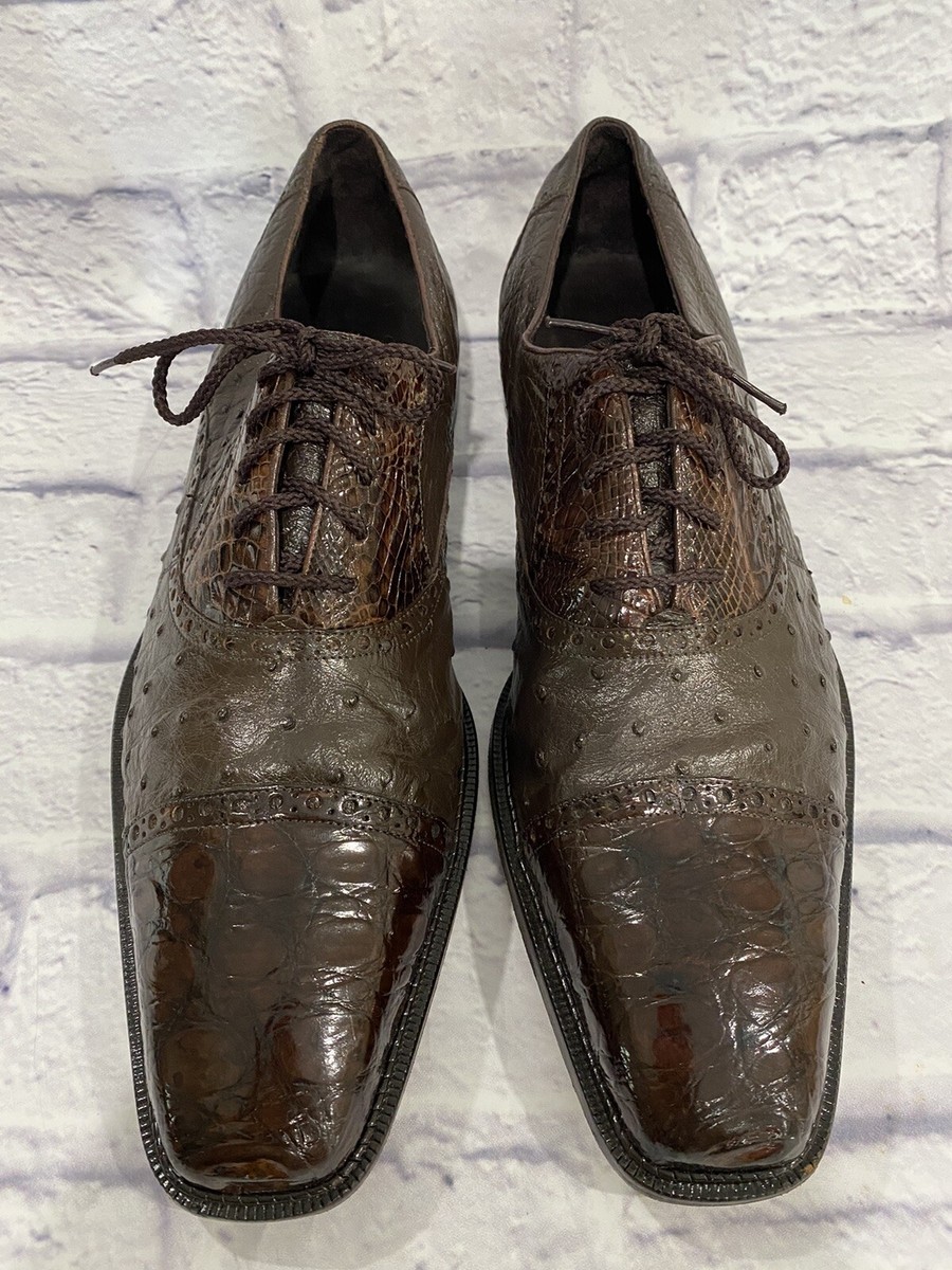 Belvedere Vintage Ostrich Crocodile Black Men’s Shoes Size 11 BELVEDERE ONESTO II OSTRICH & CROCODILE OXFORD MENS SIZE  main image 3