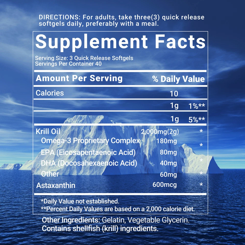 Antarctic Krill Oil - Omega-3 EPA, DHA, Astaxanthin, Anti Aging, Memory Support - Image 2 of 4