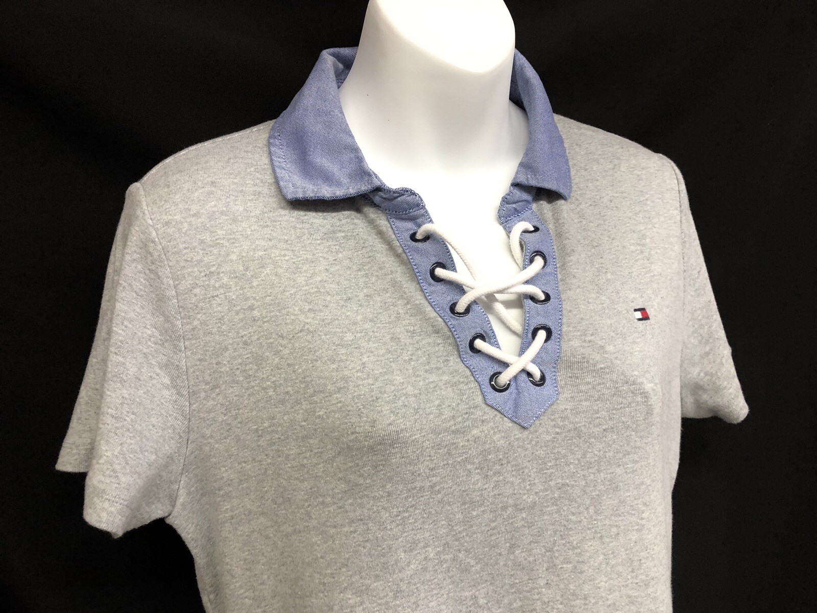 Tommy Hilfiger Size Medium Gray Lace-Up T-Shirt Womens Soft Cotton Dress W/Logo thumbnail 4