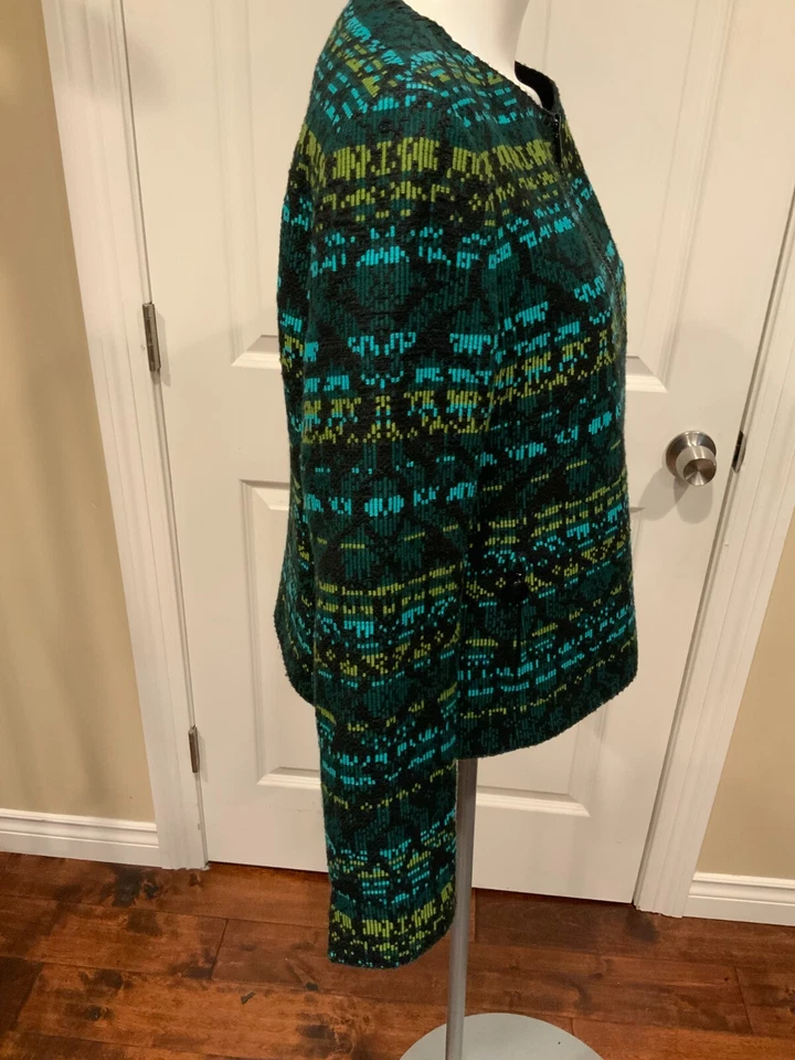 Chaqueta Akris Punto Verde y Azul Geométrica Bordada Cremallera, Talla 10 (US), 42 (FR) Foto 4 de 4