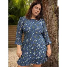 Reformation Doutzen Avery Mini Dress Blue Floral Plus Ruffles Plus Size 18 
