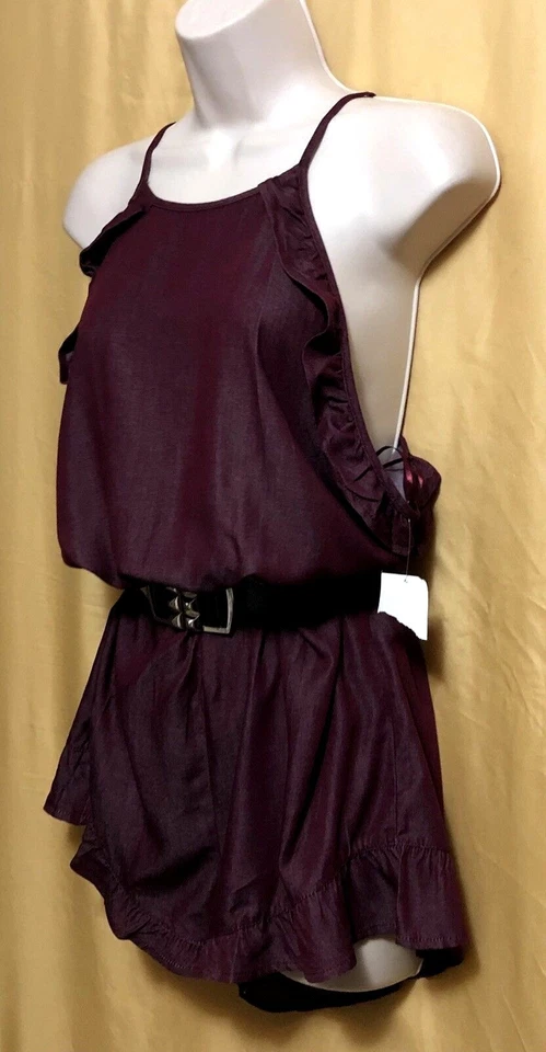 Ambiance Juniors Damas Vino Borgoña 1 pieza Mameluco Mono Ajustable correas volantes L Foto 2 de 4