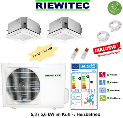 Dual Split Klimaanlage Deckeneinbaukassette 2x3,5KW RIEWITEC 5,3 KW, 7 m Leitung