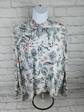 Calvin Klein Women's Hoodie Lightweight Gray and Pink Floral Size L Long Sleeve