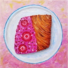 Original Pink Croissant Oil Painting – 6x6” Miniature Still Life Art – Handmade
