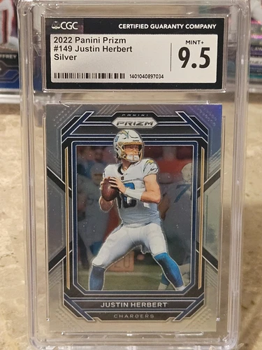 2022 Panini Prizm #149 Justin Herbert Silver Prizm CGC Mint+ 9.5