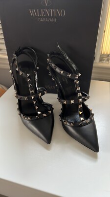 Valentino Garavani Womens Rockstud Slingbacks Pumps Black Size 39