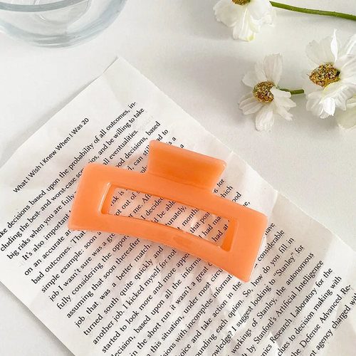 Elegant Jelly Orange Floral Big Hair Claw Square Barrettes Acrylic Hair Claws