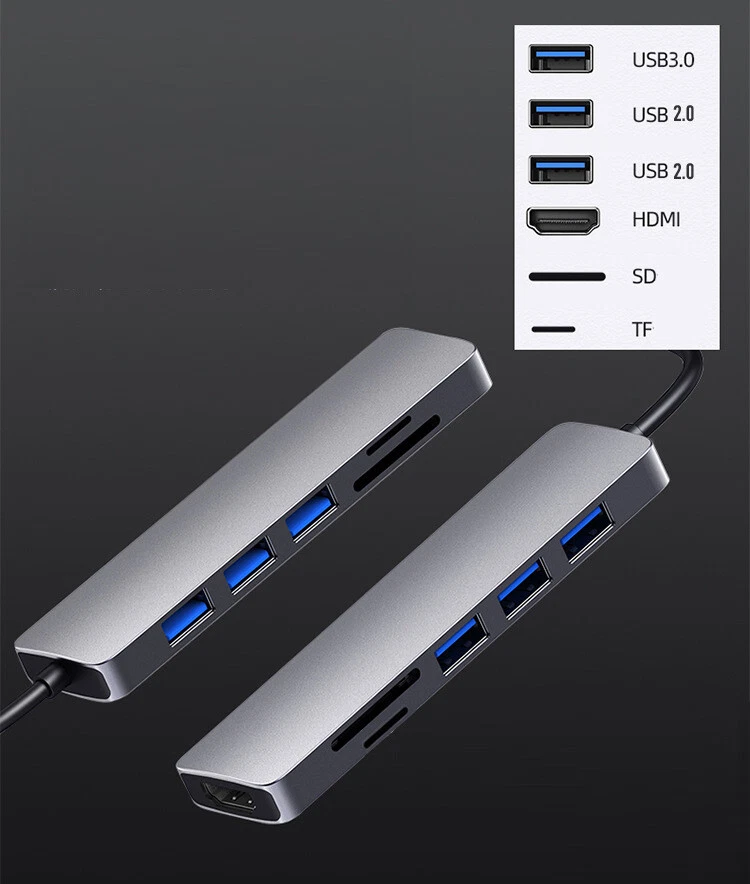 6 EN 1 HUB USB 3.0 Type C Adaptateur HDMI Lecteur Carte OTG Pour MacBook Pro Air - Imagen 4 de 4