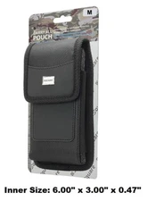 MEDIUM RUGGED CELL PHONE VERTICAL POUCH W/METAL CLIP BELT LOOP HOLSTER+CARD SLOT