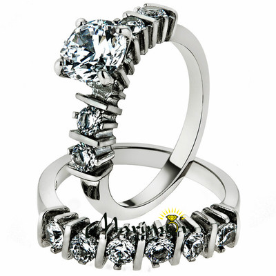 Cubic Zirconia Women's Stainless Steel Wedding Bands Luxe