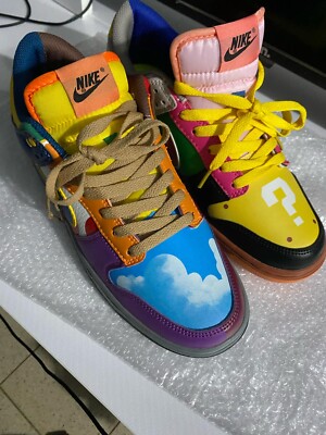 Custom Super Mario Nike Dunks Shoes ''What the Mario?'' Size 10 New No Box