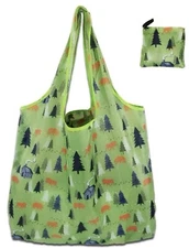 Trees , Cabin, Animal Foldable Portable Shopping Bag Lrg Capacity 2 Handle Tote