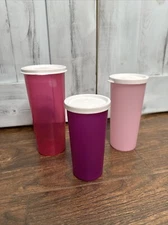 Tupperware Vintage Stacking Purple Cups Tumbler Set 3 w/ Lids 115, 116, 5107A
