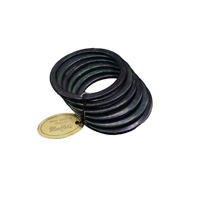 Vintage Bakelite Bangles Dark Green Swirled Genuine Marbled New Old Stock w Tag