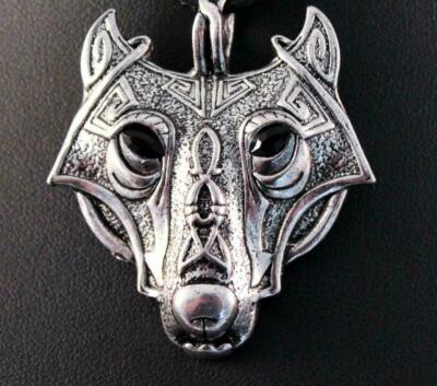 big NORDIC VIKING WOLF HEAD 3D FACE CELTIC PENDANT 22'' sterling 925 silver chain