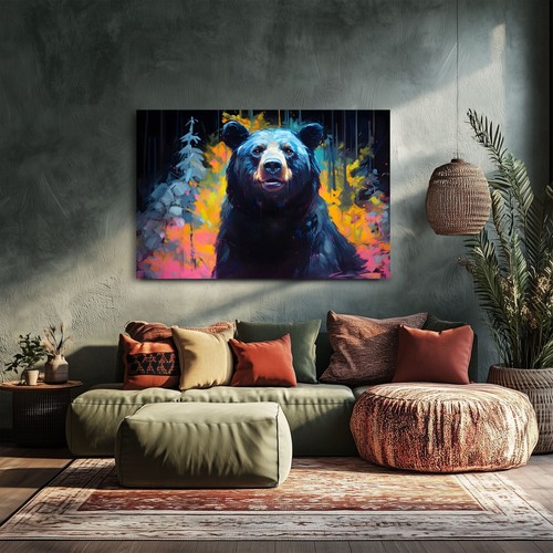 Black Bear Oil Painting Print Framed Canvas Wall Art Decor Wildlife Animals - Picture 8 of 13