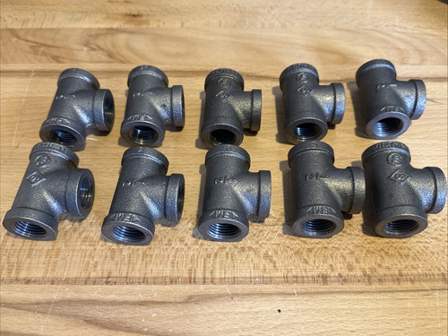 Lot Of 10 1/2" BLACK MALLEABLE IRON PIPE THREADED TEE FITTINGS PLUMBING (10) PCS